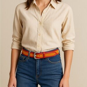 EXPRESS Distressed Red and Yellow Italian Leather Belt M